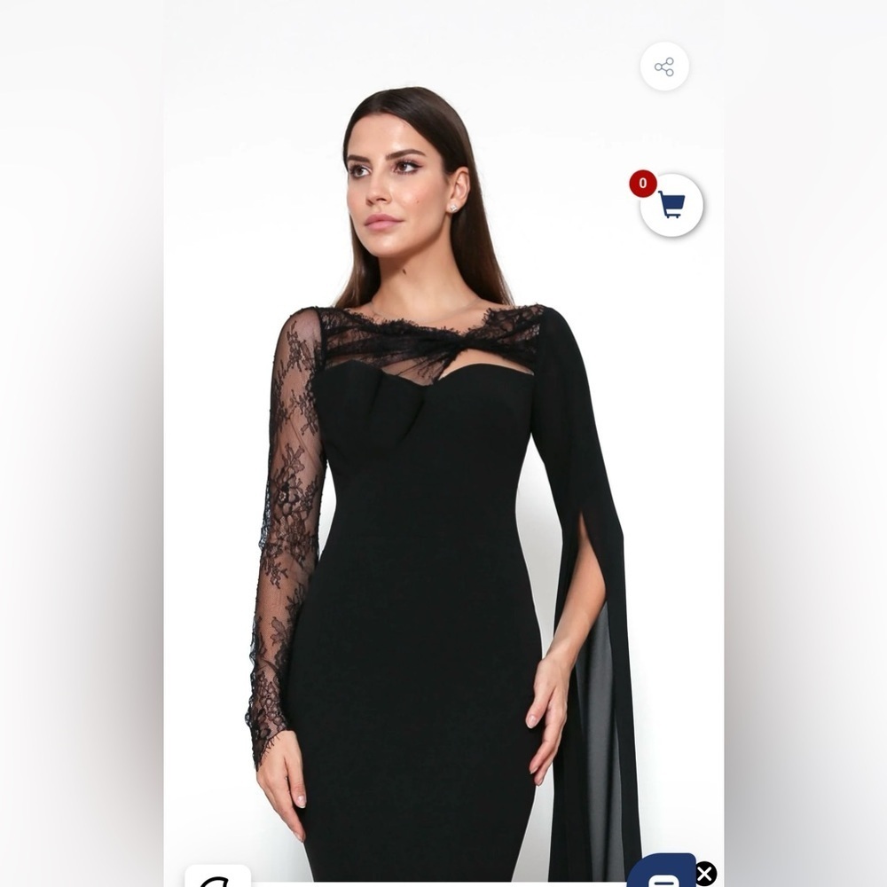 ZEENA ZAKI FW202104 DRESS black gown, lace, sweetheart bodice large $1200 MSRP - Picture 4 of 9